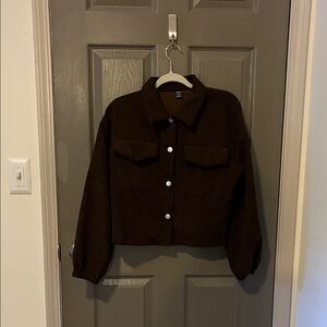Women's Corduroy Cropped Chocolate Dark Brown Jacket